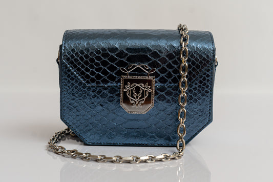 Metallic Royal Blue Belt-bag - Leather Snake pattern