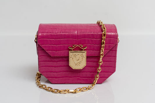 Fuchsia Belt-bag - Leather Crocodile pattern