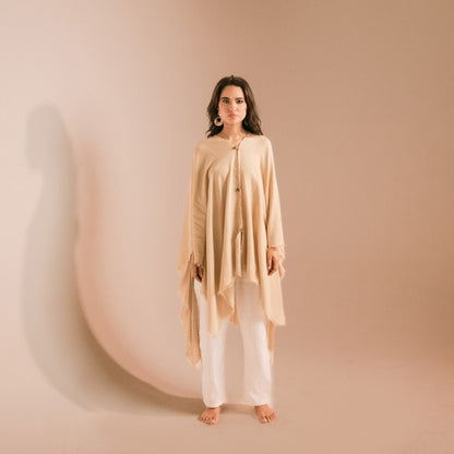 Mesh cotton poncho (beige)